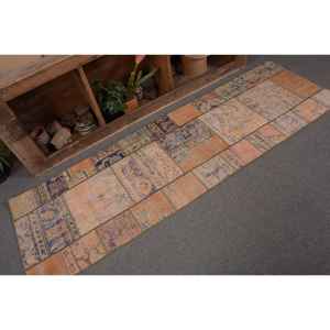 Vintage <b>Turkish</b> <b>Rug</b> Modern 23x73ft Wool Flat Weave Orange & Blue Patchwork Statement Piece for Living Room Decorations - Product Image 5