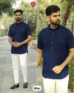 Top Quality Light Material <b>Mens</b> Chikankari Short <b>Kurta</b> for Traditional Look Ideal Daily Use And Casual Functions for Bulk Export - Product Image 2