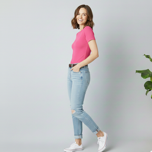 Camiseta Antipelusas para Mujer, Mezcla de Algodón, con Manga Corta, Tejido Transpirable de Alta Calidad OEM - Precios al por Mayor - Product Image 4