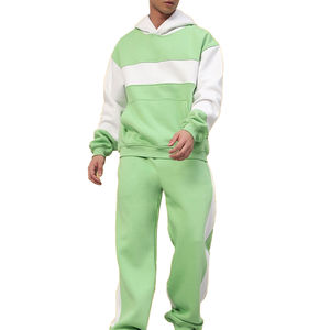 Ensemble de survêtement deux pièces respirant à capuche pour homme, grande taille, décontracté, sportif, 100 % coton, écologique, vente en gros - Product Image 1