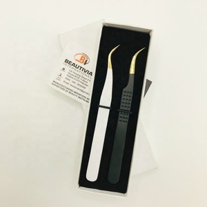 Pince à épiler professionnelle en acier inoxydable incurvée en J pour extension de cils impression de points en or blanc testée à la main pour un volume pointu - Product Image 4
