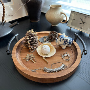 Trusted Supplier Premium Quality Acacia Wood Trays Round Shape Wooden Serving Tray with Metal Handles at Good Price From India - Product Image 3