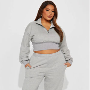 Oem Custom Logo Women's Thick Fleece Two Piece Set Women Clothing <b>Zip</b> up <b>Sweatshirt</b> Sweatpants Set Tracksuits Set - Product Image 1