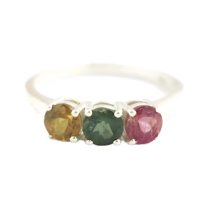 Anillo de Compromiso Apilable Hecho a Mano en Plata de Ley 925 con Turmalina Multicolor para Mujer - Product Image 1