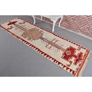0.3x9.8 ft Vintage Turkish Rug, <b>Runner</b> Rug, Herki <b>Red</b> Wool Rug - Product Image 2