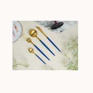 Juego de Cubiertos Chapados en Oro, Acero Inoxidable, Mango Largo con Diseño de Clavo Azul, Juego de Cubiertos de Alta Calidad para Restaurante y Hogar - Product Image 1