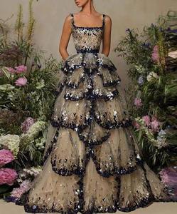 2025f/W của phụ nữ sang trọng Dubai nặng sequin thêu buổi tối Dresses bán hàng hàng đầu tầng ruffles lấp lánh ren trang trí voan - Product Image 1