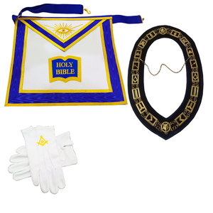 Ensemble de Regalia Maçonnique Premium Bleu Loge, Brodé à la Main, avec Tablier, Collier et Gants, pour Officier Chanoine Maçonnique - Product Image 1