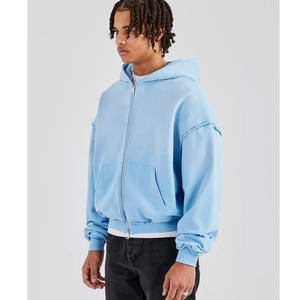 Sweat à capuche brodé de luxe personnalisé Streetwear Sweat à capuche en polaire vierge Vintage surdimensionné délavé à l'acide délavé au soleil en détresse Sweat à capuche zippé - Product Image 6