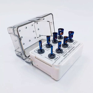 Dental Implant Trephine Kit 8 Pcs Blue <b>Titanium</b> Coated & Bur Holder - Product Image 1