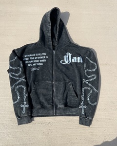 OEM personalizado de alta calidad de los hombres de gran tamaño de la vendimia lavado con ácido sol desteñido desgastado Zip Hoodie Streetwear pulóver en blanco para el invierno - Product Image 3