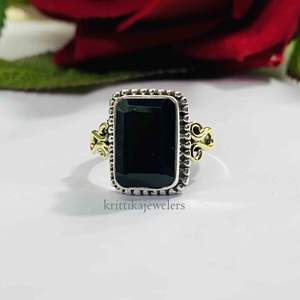 Bague en argent sterling 925 faite à la main, best-seller, avec pierre précieuse onyx noir naturel sertie clos, bijoux classiques pour femme, idéale pour les fêtes et mariages - Product Image 1