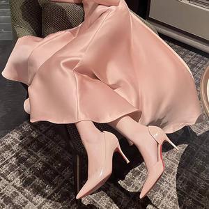 Elegantes Tacones de Moda para Mujer con Punta Hueca, Súper Altos, Suela Roja, Color Nude, Estilo Stiletto, para Uso Diario y Formal - Product Image 2