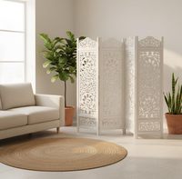 Paravent pliant en bois blanc vintage, sculpté de motifs floraux, pour l'intimité à la maison et la décoration intérieure