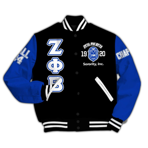 Chaqueta Cortavientos Zeta Phi Beta 1920 Azul y Blanca, Estilo Universitario de la Hermandad, Logotipo Frontal, Impermeable, Ropa de la Vida Griega - Product Image 4