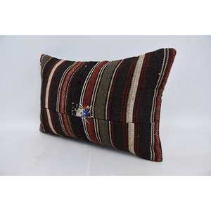 Brown Wool Woven Kilim 16x24 Inch Luxury Vintage Floral Accent <b>Pillow</b> Non-Slip Removable Washable Features for Bedding - Product Image 4