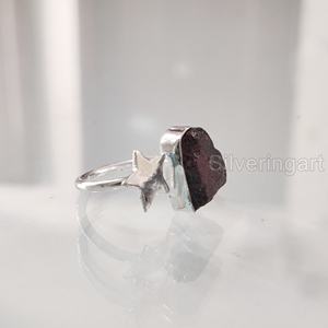 Bijoux en pierre brute Bague pour femme Grenat naturel Pierre précieuse brute Janvier Pierre de naissance Étoile Bague réglable Bague en argent sterling 925 - Product Image 3