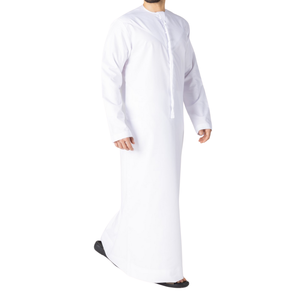 Premium White Men Thobe High Collar Saudi Style Jubba Long Sleeve Islamic Robe Arabic Kandura Dishdasha Formal <b>Dress</b> - Product Image 3