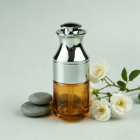 Flacon de lotion pour soins de la peau en verre borosilicate de luxe avec pompe en métal rose doré 100 ml, bouchon à vis
