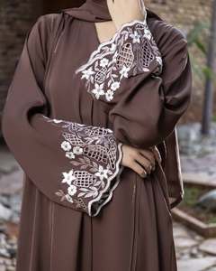 Abaya abierta de talla grande de seda brillante para mujer, longitud hasta el suelo de melocotón, manga larga, ropa islámica modesta, oración de Ramadán Eid AA IMPEX - Product Image 3