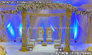 Moderno Mandap de Boda Desmontable con Cristales en Espiral Brillantes, Mandap de Boda Dorado con Diamantes, Mandap de Boda del Sur de la India, Mandap de Boda de Suiza - Product Image 5
