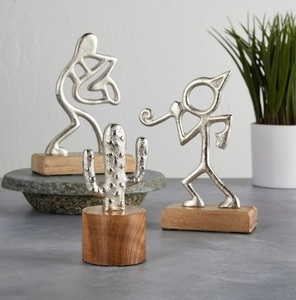 Sculpture décorative en métal « Relax » à poser sur une base en bois, artisanale, décoration de table inspirante pour le salon, le bureau, l'étagère - Product Image 5