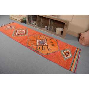 2.9x10.5 ft Vintage <b>Rug</b>, <b>Runner</b> Turkish <b>Rug</b>, Orange Animal Print <b>Rug</b> - Product Image 3