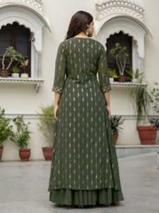 Trendmalls <b>Women's</b> Georgette Sequin Embroidery Crop Top Salwar with <b>Shrug</b> Party Suit Set (G279-Green) Ethnic - Product Image 2