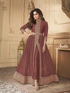 Real Georgette con bordado de secuencia pesada, colección de trajes Anarkali para adultos - Product Image 6