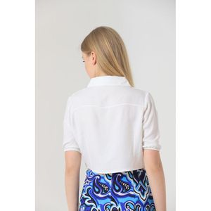 Blusa de Lino Brocado Crema TOPSHOW con Elegante Estampado de Hojas y Adornos de Cuentas para Mujer, Corte Casual, Estilo Veraniego - Product Image 5