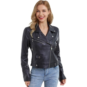 OEM venta al por mayor mujeres chaqueta de cuero genuino recortado Regular Fit XXL moto ropa deportiva a prueba de viento estilo universitario Otoño de punto - Product Image 6