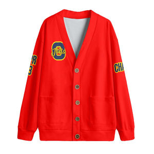 Theta Fraternity/Sorority Collegiate Style Winter <b>Red</b> <b>Cardigan</b> Thin Embroidered Wool/Acrylic Jacket OutWear - Product Image 1