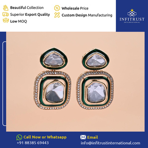 Venta directa de fábrica Cantidad a granel Exportador Venta India-Made Clusture White Adornado Piedras Polki Pendientes al precio más bajo - Product Image 2