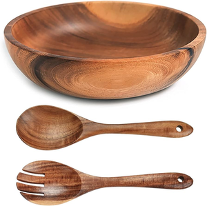 Tazón de Ensalada de Madera Biodegradable Hecho a Mano de Diseño Popular para Reuniones Familiares y Fiestas, Vajilla Ecológica y Duradera - Product Image 3