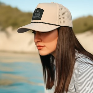 Fabricante de gorras de Vietnam, gorra de golf impermeable personalizada de 5 paneles para hombres con logotipo de Parche de goma, ala curva de béisbol perforada - Product Image 1