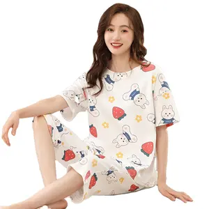 Pyjama de nuit imprimé OSM manches courtes col rond 100% coton pyjama pour femme House wear casual sleepwear short length