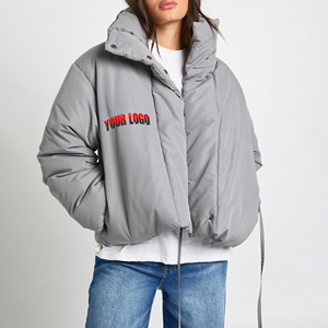 Women <b>Cropped</b> Knitted Woven <b>Puffer</b> <b>Jacket</b> Eco-Friendly Breathable Warm Outerwear Thick Streetwear Fashion Trendy Winter Cozy - Product Image 4