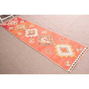 Tapis Kilim turc 2,4x9,2 pieds, tapis oriental vintage en laine orange gris - Product Image 3