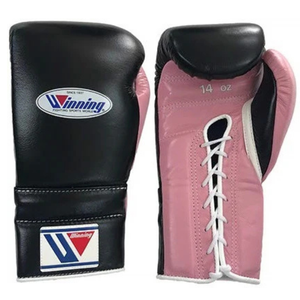 Gants de boxe à lacets Winning, noir et rose, cuir de qualité supérieure, gants d'entraînement de boxe professionnels, gants de sparring, édition femme, 8 oz, 14 oz - Product Image 1