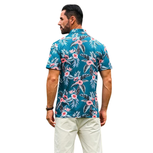 Men's tropical <b>hawaiian</b> floral polo shirt breathable summer beach holiday printed short sleeve casual <b>top</b> - Product Image 3