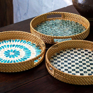 Bandeja de Servicio Móvil Decorativa de Ratán Moderno Hecha a Mano Natural, Organizador Duradero y Ecológico Tradebyd - Product Image 3
