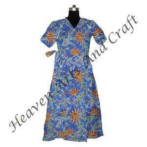 Kimono de algodón con estampado de bloques para mujer, hecho a mano en la India, ropa de dormir floral bohemio, bata de dormir suave - Product Image 4