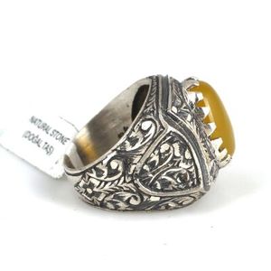 Men's Statement <b>Ring</b> with 925 Sterling Silver Oval <b>Turquoise</b> Stone & Inlay Bezel Setting - Product Image 3