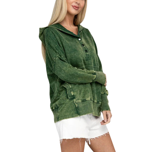 OEM Vente en gros Hiver 300 GSM Esthétique Personnalisé Lavage à l'acide Avant Logo Surdimensionné Anti-boulochage Sweat à capuche respirant pour les femmes - Product Image 4