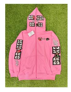 Veste courte à capuche zippée pour homme, coupe carrée, en molleton épais 100 % coton, ornée de strass, style diamant, personnalisable, très demandée - Product Image 6