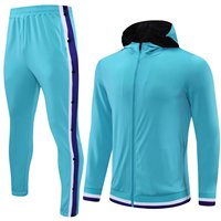 Setelan Training Sepak Bola Hoodie Grosir, Jaket Full Zip, Celana Lepas Pasang, Warna Solid, Hangat, Bernapas, Pakaian Olahraga dengan Kantong