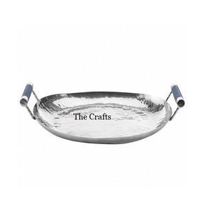 Stainless Steel Silver Color Serving Tray With Leaf Handles High Quality Kitchenware <b>Dessert</b> Food Tray At Good Price - Product Image 5