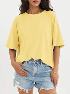 Camisetas básicas de algodón de manga corta holgadas de verano con logotipo personalizado para mujer, camisetas extragrandes de color sólido para novio - Product Image 3