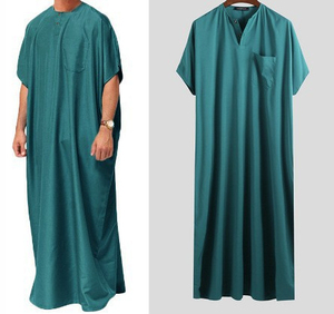 Vêtements islamiques à manches courtes Caftan Jubah Abaya Jalabya Ethnique Arabe Thobe Jalaba Maxi Musulman Longue Robe Homme Élégant - Product Image 5