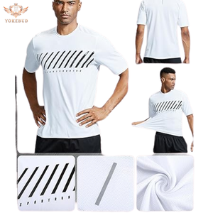 เสื้อยืดคอลูกเรือแห้งเร็วสำหรับผู้ชายเสื้อกีฬาวิ่งออกกำลังกายในยิมเสื้อแขนสั้นแบบใหม่ - Product Image 3